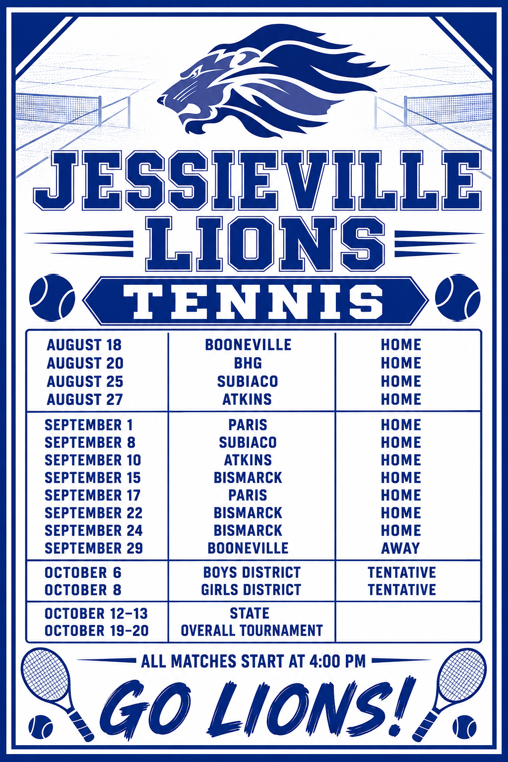 Jessieville Tennis Schedule